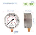 Manómetro Inox Alta Presión Glicerina 4 PLG, 1500 Psi