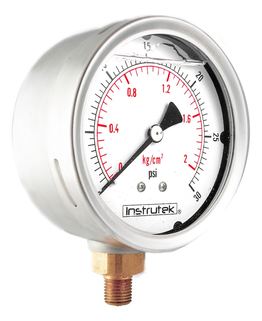Manómetro Inox Glicerina 4 PLG, 30 Psi (aire, Agua)