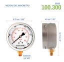 Manómetro Inox Alta Presión Glicerina 4 PLG, 5000 Psi
