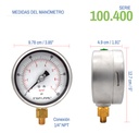 Manómetro Premium Inox Glicerina Carátula 4 PLG , 100 Psi