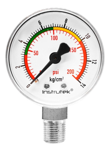 Manómetro 2", oxígeno medicinal, 1/4" NPT, inferior, 200 psi-kg/cm2