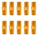 10 Pz De Niple hexagonal, fabricado en latón (dorado) de 1/4" NPT x 1/4" NPT