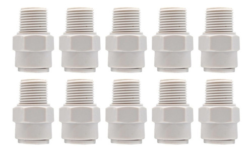 10 Pz de Conector recto, rosca 1/8" NPT, salida a manguera de 1/4" (agua).