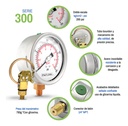 Manómetro Inox Glicerina 4 PLG, 200 Psi (aire, Agua)