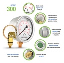 Manómetro Inox Alta Presión Glicerina 4 PLG, 5000 Psi