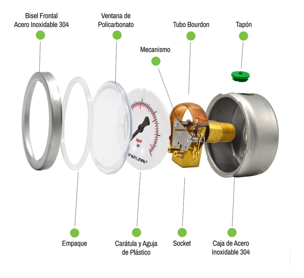Manómetro Inox Glicerina 4 PLG, 100 Psi (aire, Agua)
