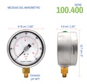 Manómetro Premium Inox Glicerina Carátula 4 PLG , 300 Psi