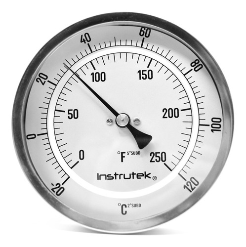 Termómetro 6 pulgadas, posterior, 1/2" NPT, vástago 6", rango -20 a 120 C-F