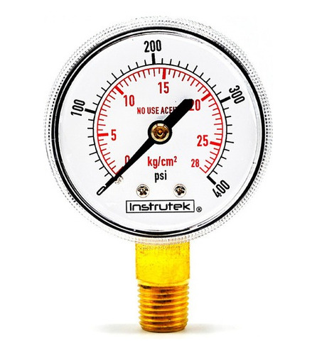 Manómetro 2", oxígeno y acetileno, 1/4" NPT, inferior, 400 psi-kg/cm2