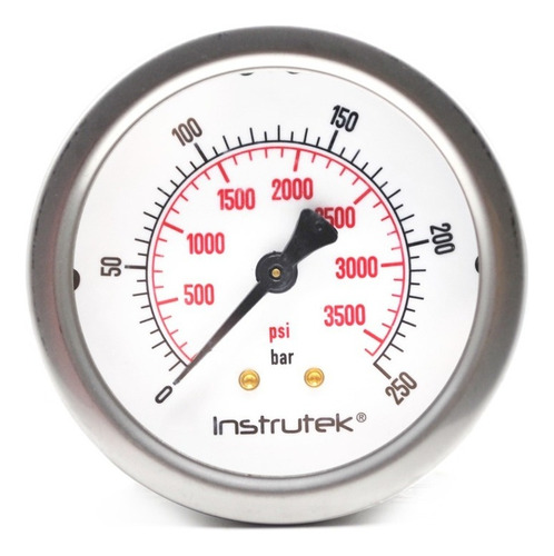 Manómetro 2.5", lleno de líquido premium, 1/4" BSPP, posterior, 250 bar-psi
