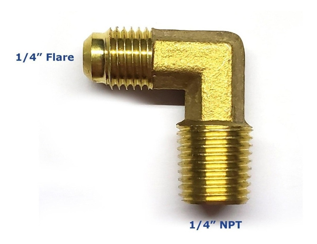 Conector Macho Codo, Latón (dorado) De 1/4  Npt X 1/4  Flare