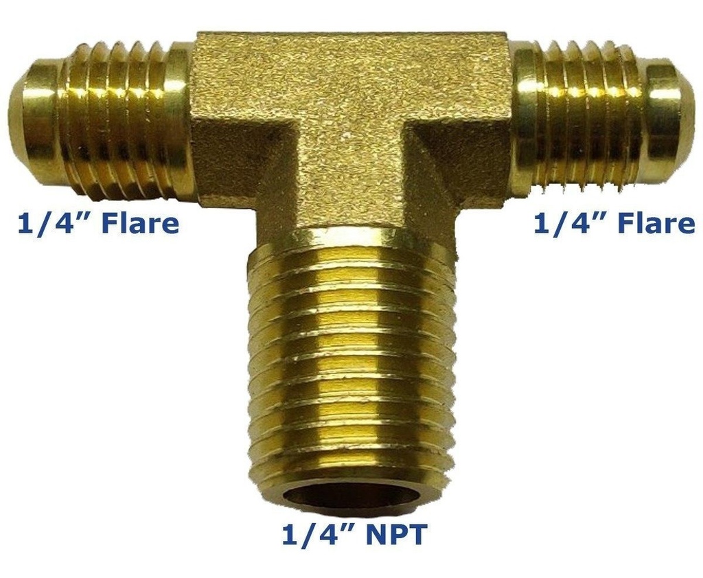 Conector De Latón En Tee De 1/4  Npt Al Centro X 1/4  Flare