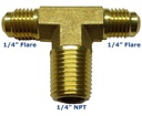 Conector De Latón En Tee De 1/4  Npt Al Centro X 1/4  Flare