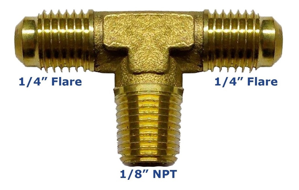 Conector De Latón En Tee De 1/8  Npt Al Centro X 1/4  Flare