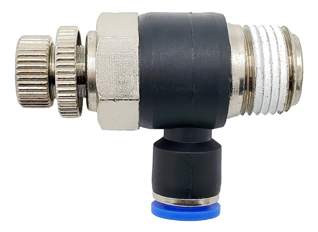 Conector /regulador De Caudal Neumático Codo 3/8 Npt X 6mm