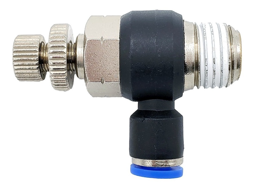 Conector /regulador De Caudal Neumático Codo 1/4 Npt X 4mm 