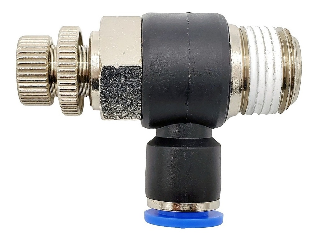 Conector /regulador De Caudal Neumático Codo 3/8 Npt X 8mm