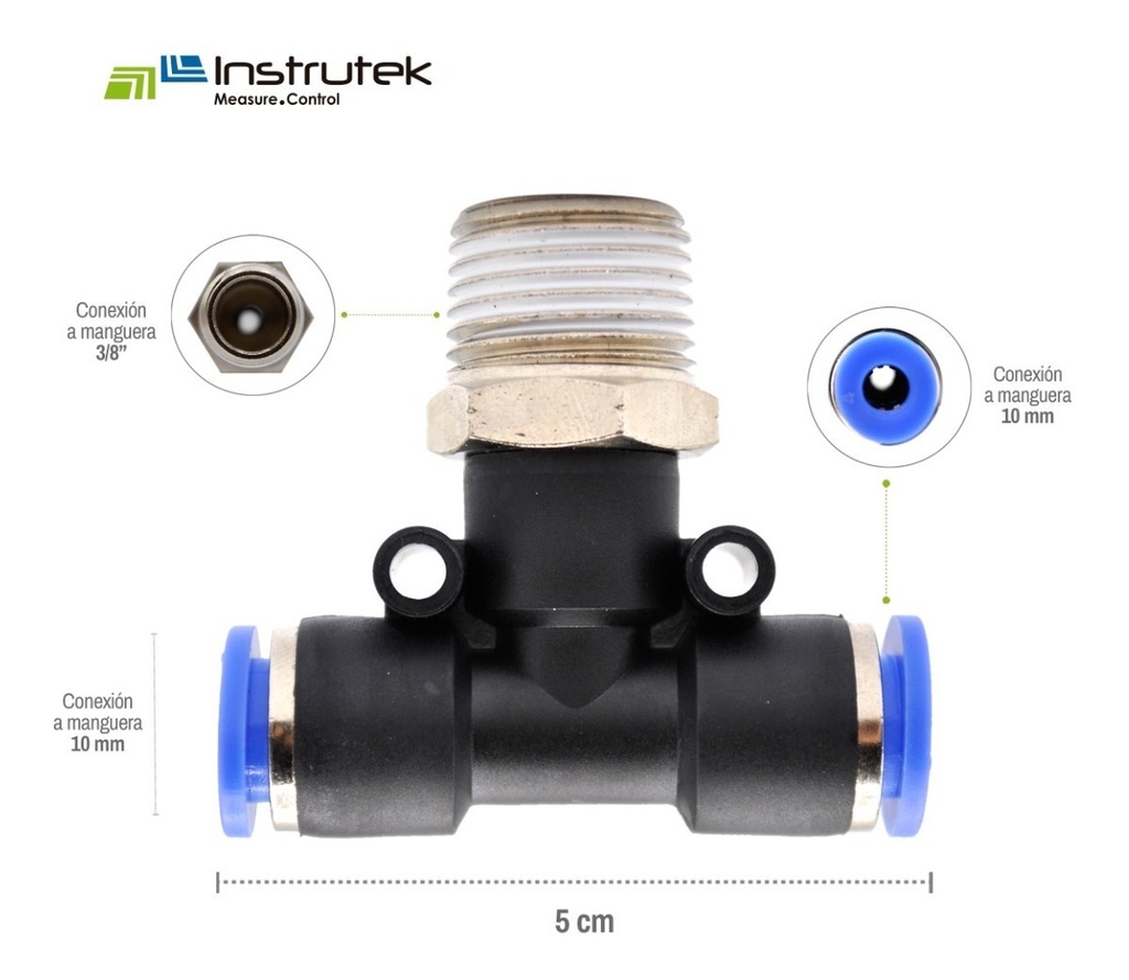 5pz Racor Neumático En Tee 3/8 Npt X 10mm