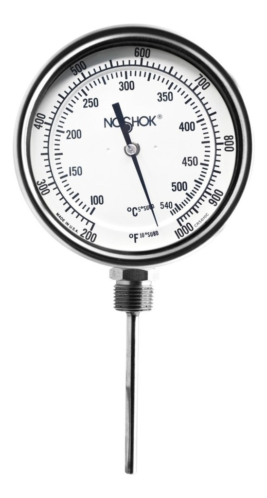 Termómetro Horno 5 PLG 200 A 1000°f Vástago 4, Rosca 1/2 Npt