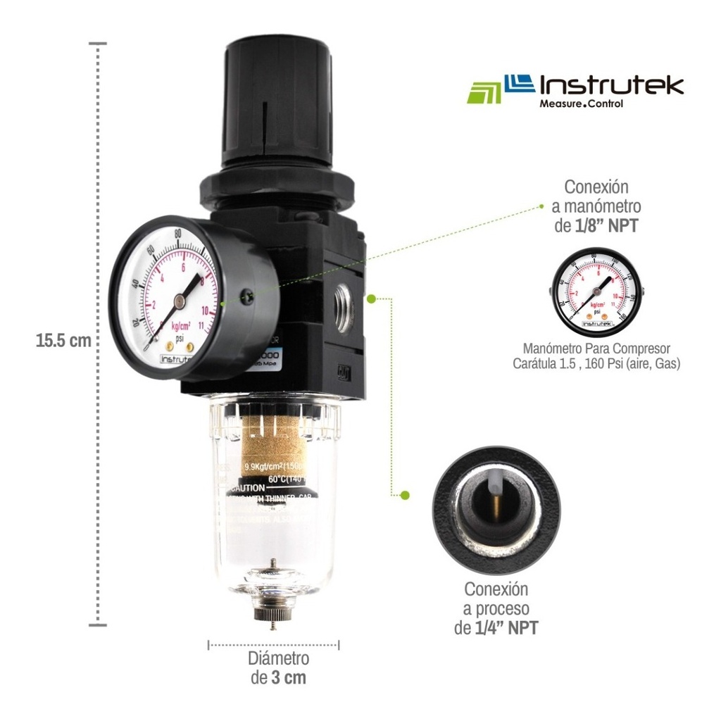 Filtro - Regulador De Aire 1/4 P/ Compresor Con Manómetro