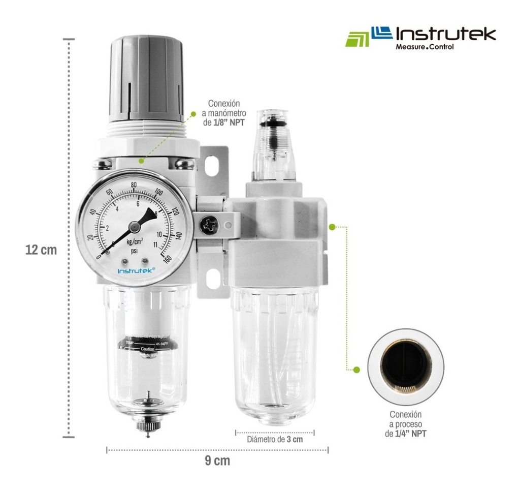 Filtro Regulador + Lubricador ¼ Frl Compacto Con Manómetro