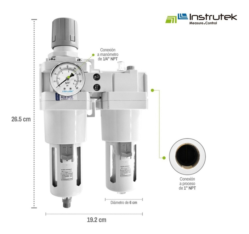 Filtro Regulador + Lubricador 1 Pul Frl Compacto C/manómetro