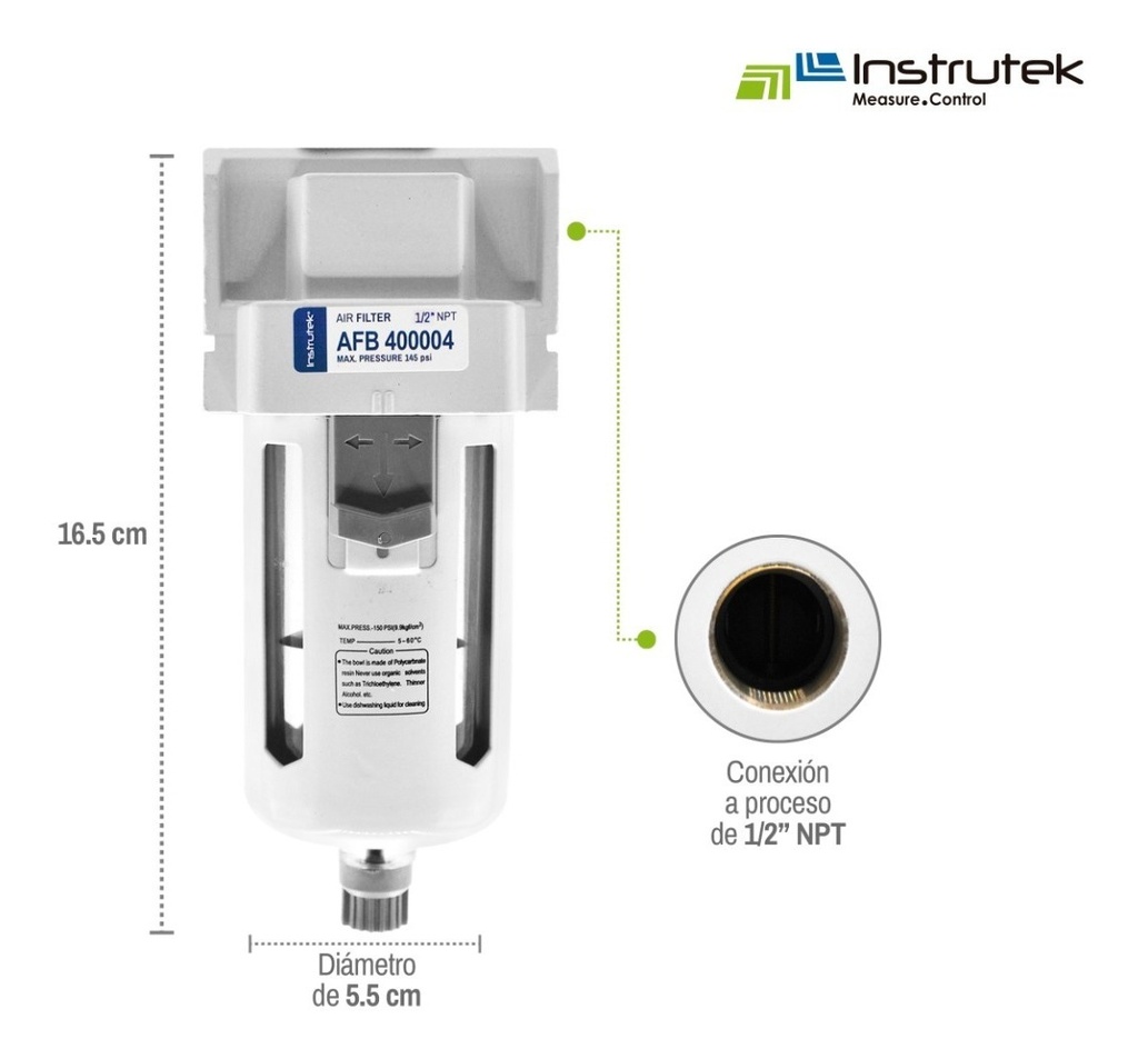 Filtro Separador De Agua 145 Psi, Conex 1/2 Para Compresores