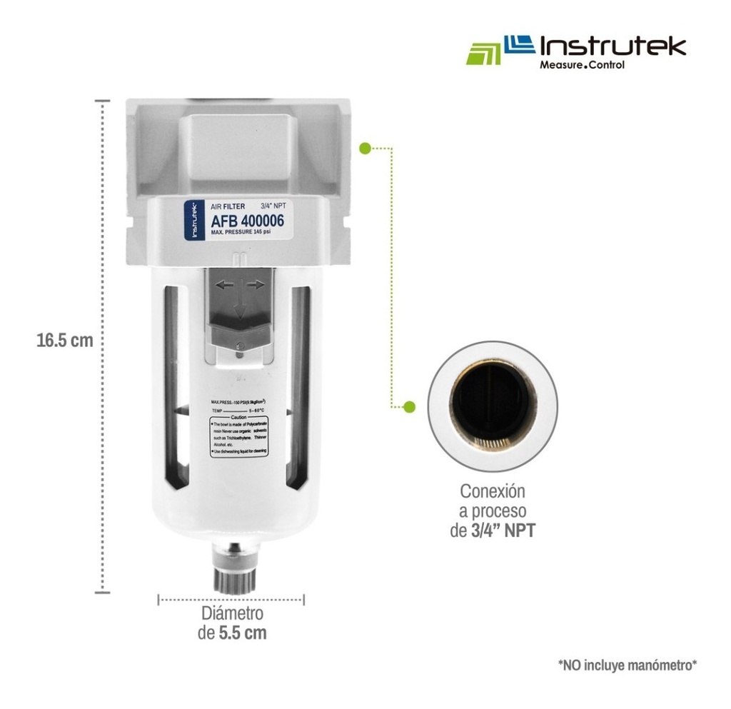 Filtro Separador De Agua 145 Psi, Conex 3/4 Para Compresores