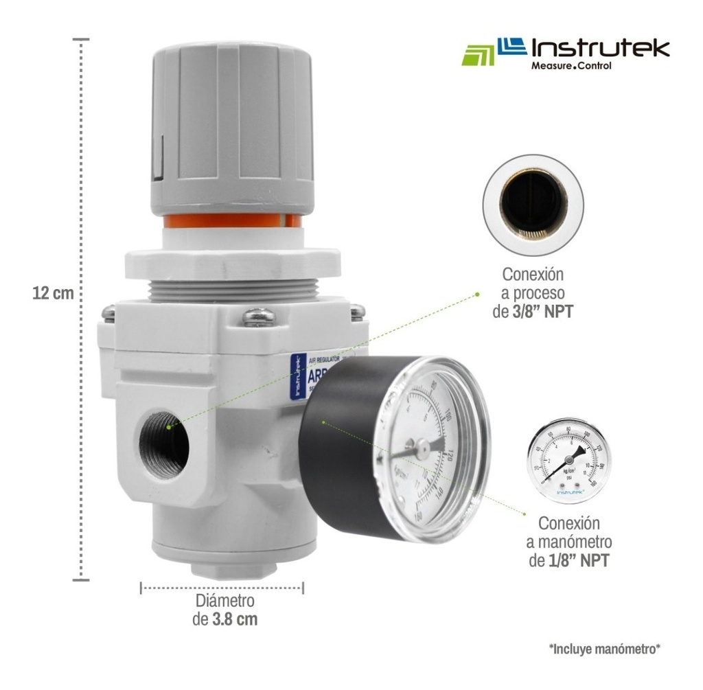 Regulador De Presión/aire, 145 Psi Conex 3/8 Con Manómetro