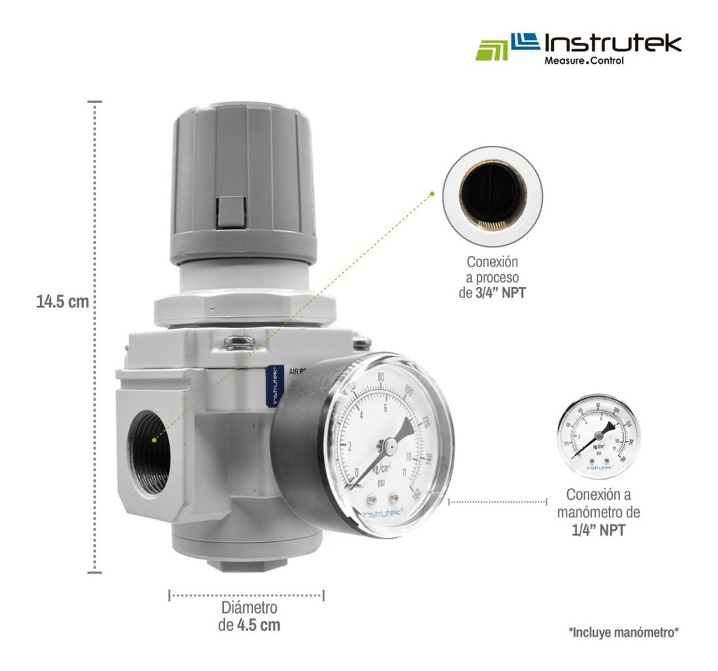 Regulador De Presión/aire 145 Psi Conex 3/4 Con Manómetro