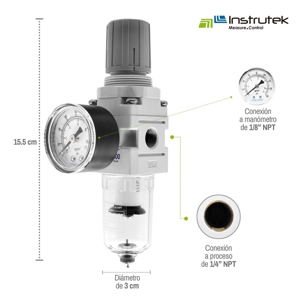 Filtro Separador De Agua Con Regulador Y Manómetro Conex ¼