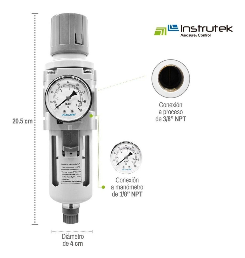 Filtro Separador De Agua Con Regulador Y Manómetro Conex 3/8