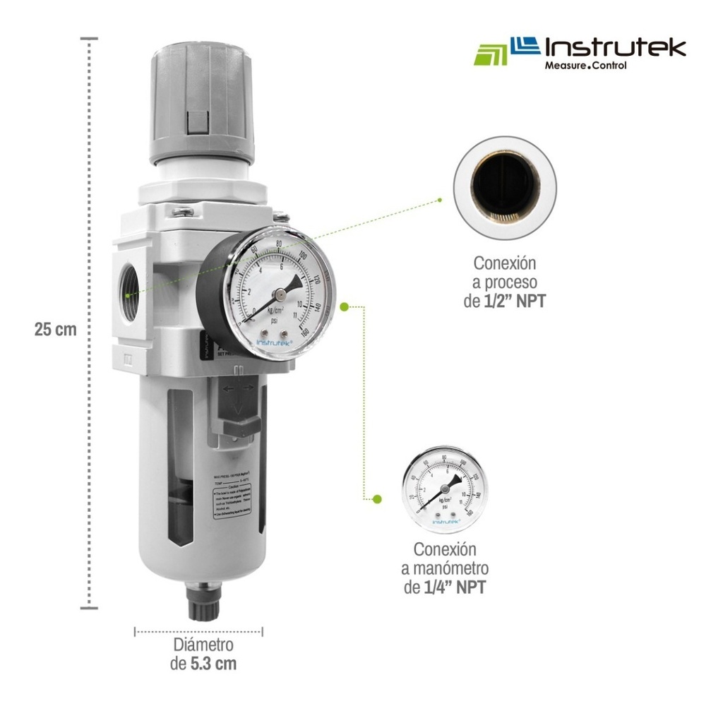 Filtro Separador De Agua Con Regulador Y Manómetro Conex 1/2