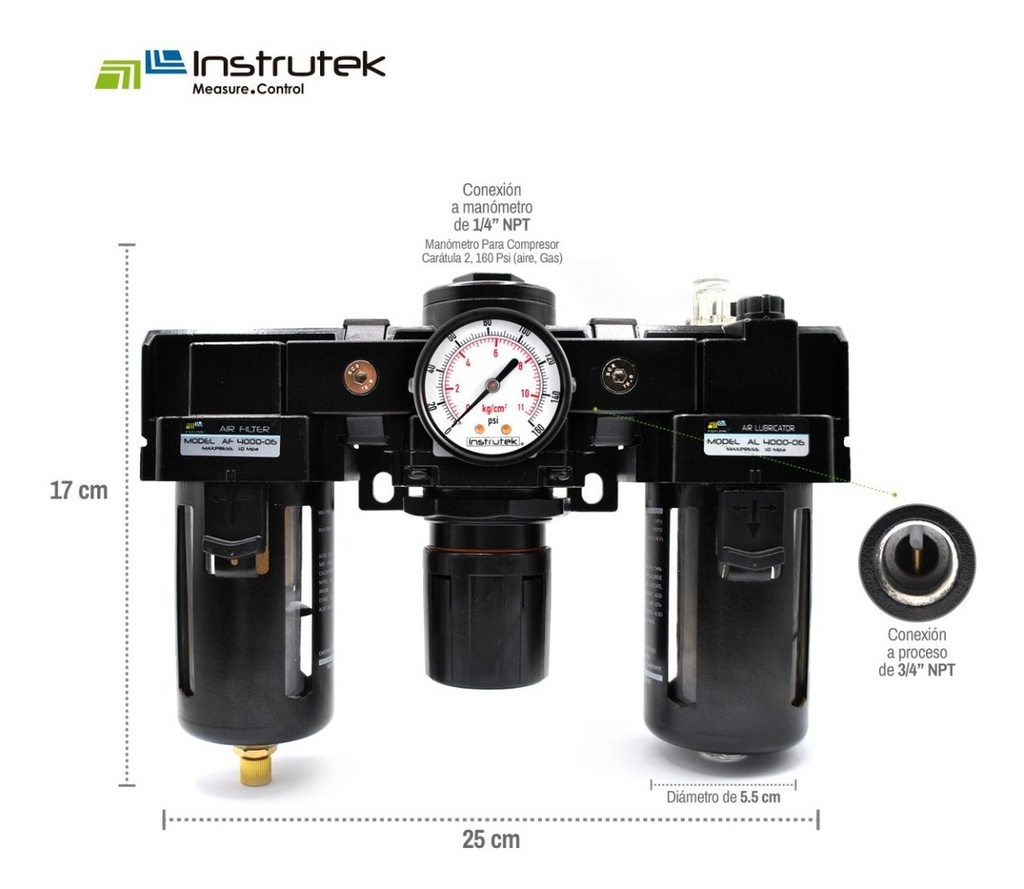 Filtro-regulador-lubricador 3/4 P/ Compresor Con Manómetro