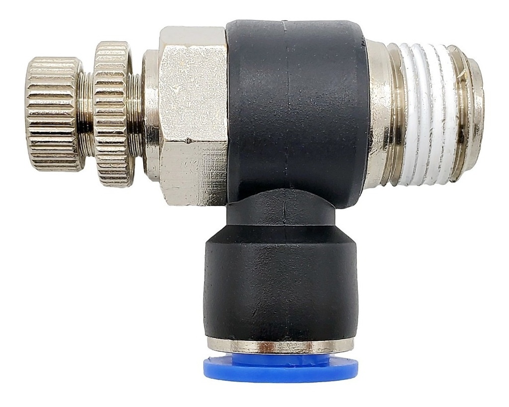 Conector /regulador De Caudal Neumático Codo 3/8 Npt X 10mm