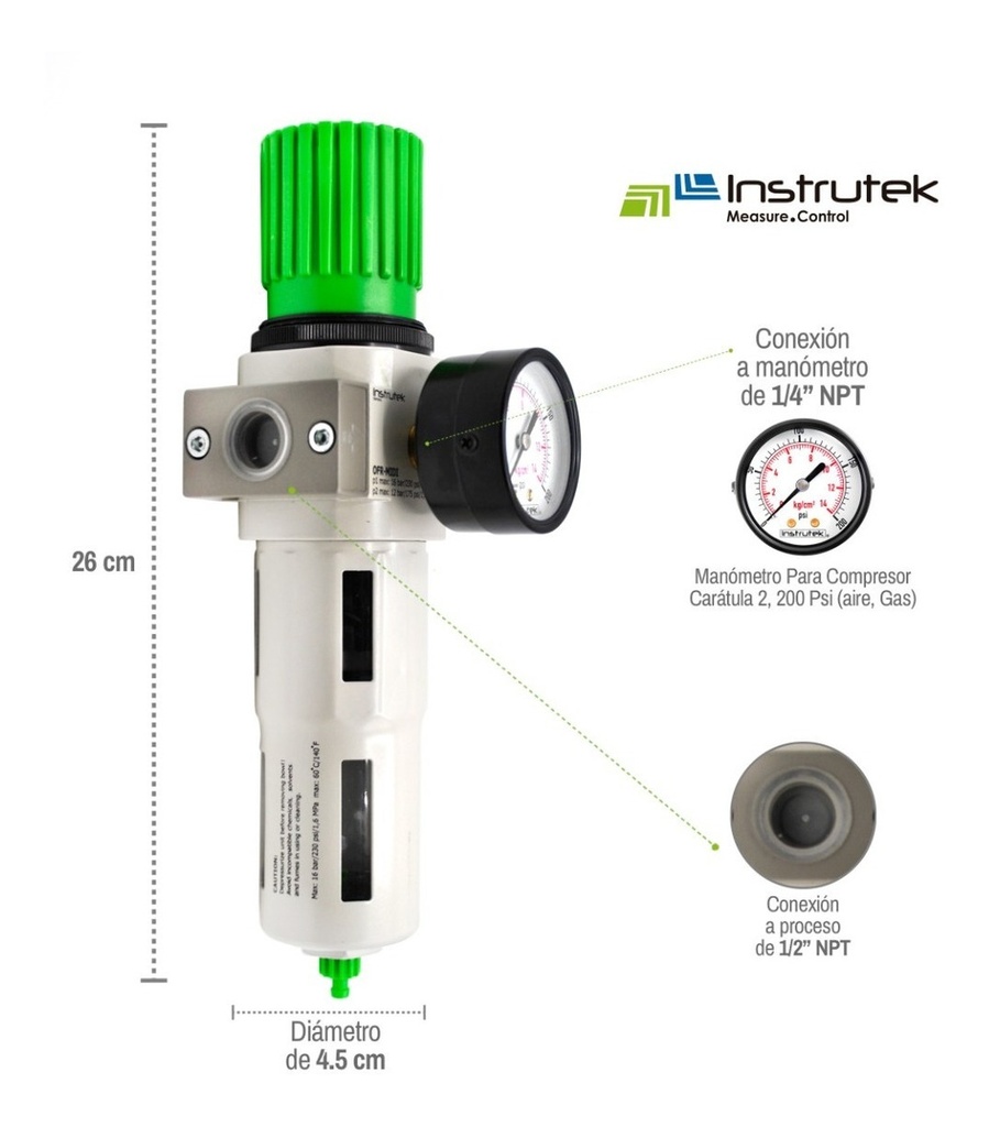 Filtro-regulador 1/2 Alta Presión P/ Compresor Con Manómetro
