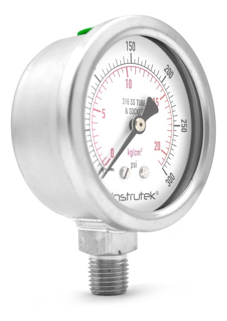 Manómetro Totalmente Inox Glicerina Carátula 2.5 PLG 300 Psi