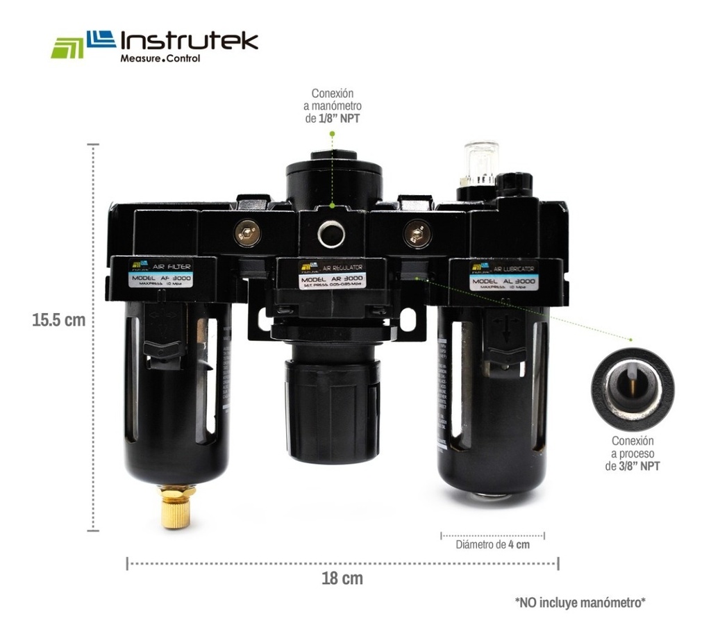 Filtro-regulador-lubricador 3/8 P/ Compresor Sin Manómetro