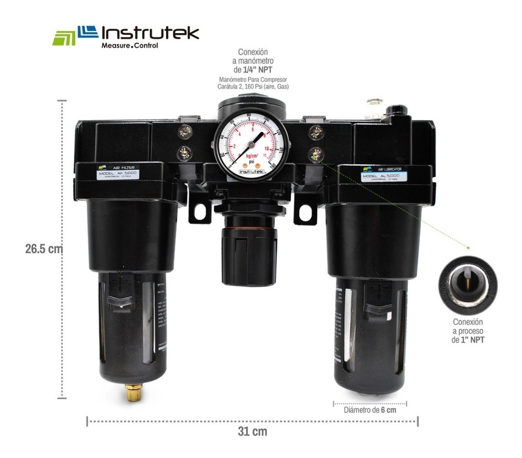 Filtro-regulador-lubricador 1 PLG P/ Compresor Con Manómetro