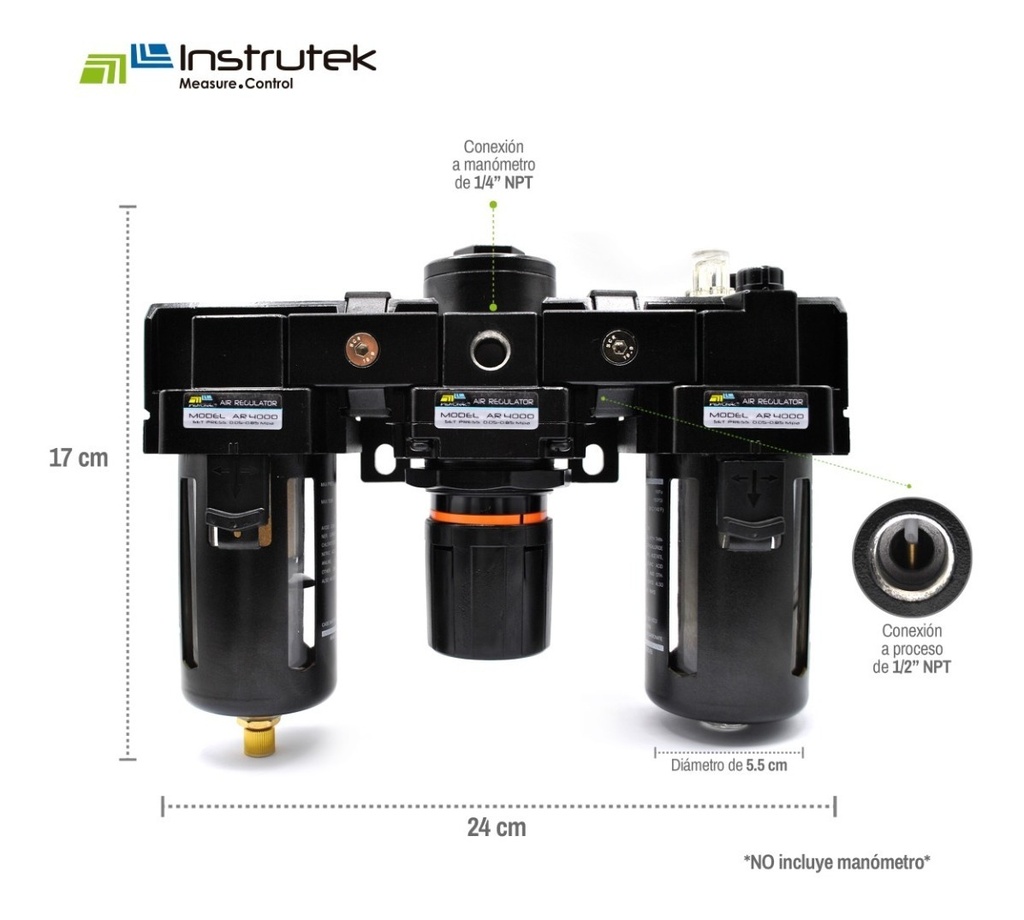 Filtro-regulador-lubricador 1/2 P/ Compresor Sin Manómetro