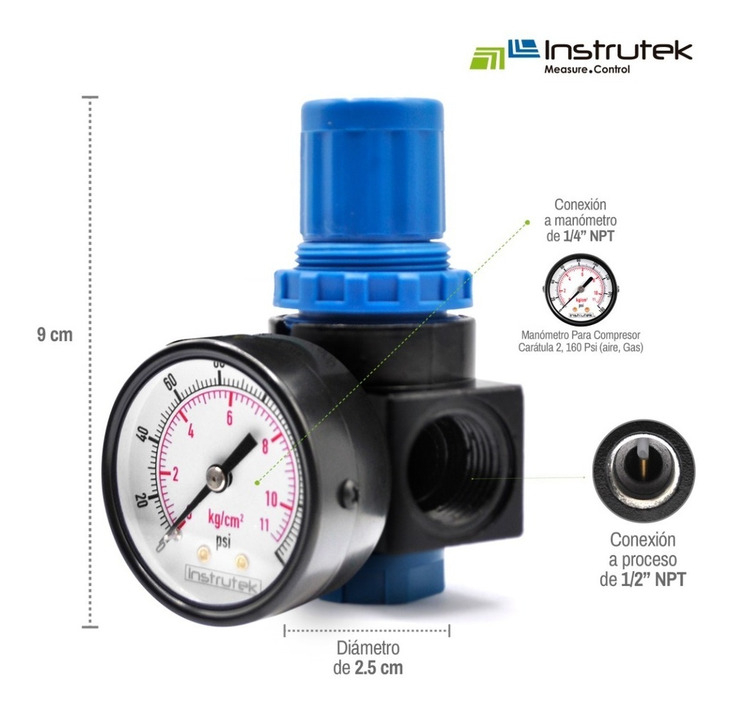 Regulador De Presión Neumático 1/2 120 Psi Con Manómetro