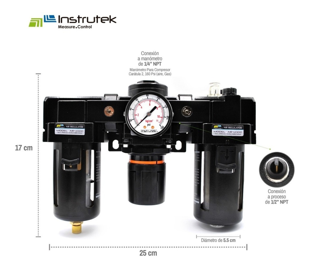 Filtro-regulador-lubricador 1/2 P/ Compresor Con Manómetro