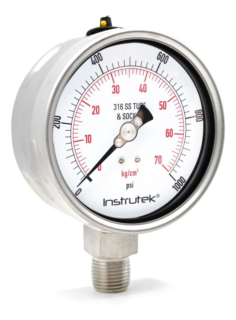 Manómetro Totalmente Inox Alta Presión 4 PLG, 1000 Psi