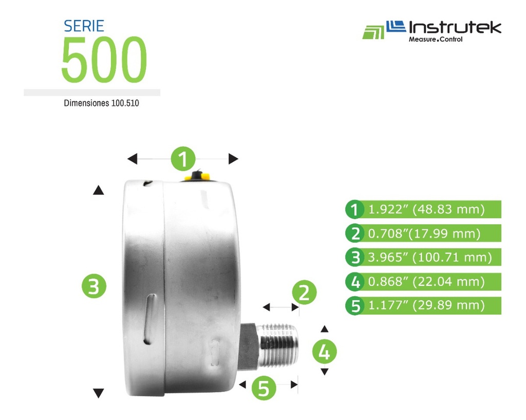 Manómetro Totalmente Inox Alta Presión 4 PLG, 100 Psi