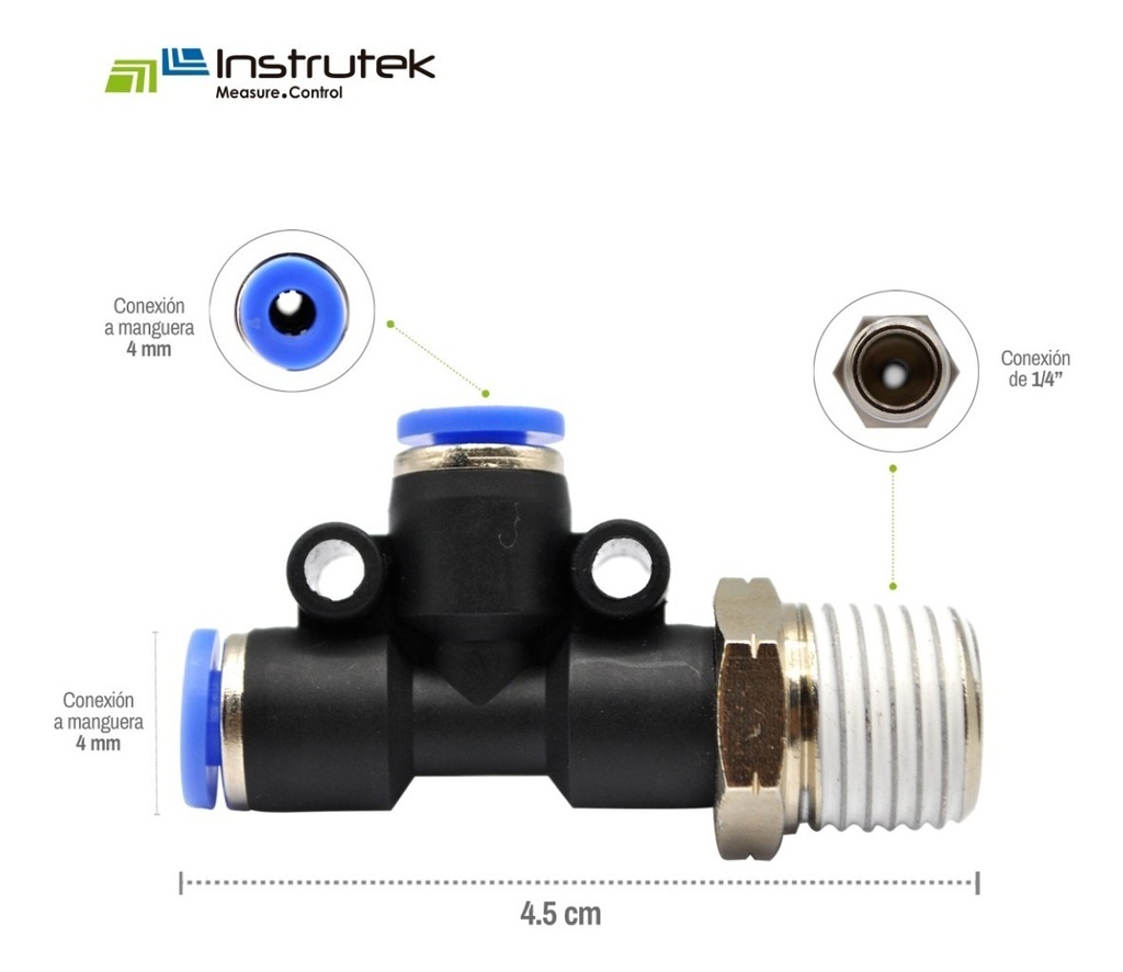 5 Pz Conector/racor Rápido Neumático Tee Lateral 1/4 X 4mm