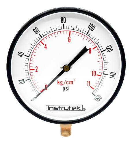 Manómetro 8", estándar, 1/2" NPT, inferior, 160 psi-kg/cm2