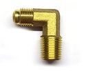 Conector en codo macho 90, fabricado en latón (dorado) de 1/4" NPT x 1/4" flare