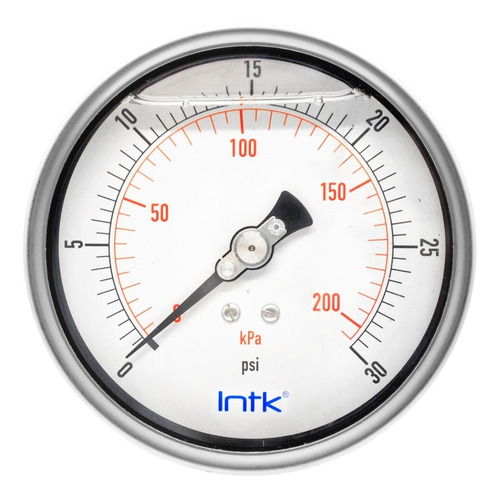 4” Liquid filled (O.E.M.), pressure gauge, 1/4” NPT, back connection, 0 to 30 psi-kPa