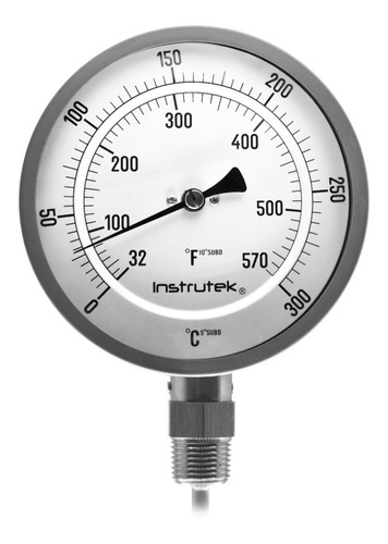Termómetro 5 pulgadas, inferior, 1/2" NPT, vástago 9", rango 0 a 300 C-F
