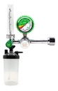 Regulador / inhalador de oxígeno medicinal tipo pistón tuerca CGA540, con medidor de flujo, manómetro y vaso humidificador.